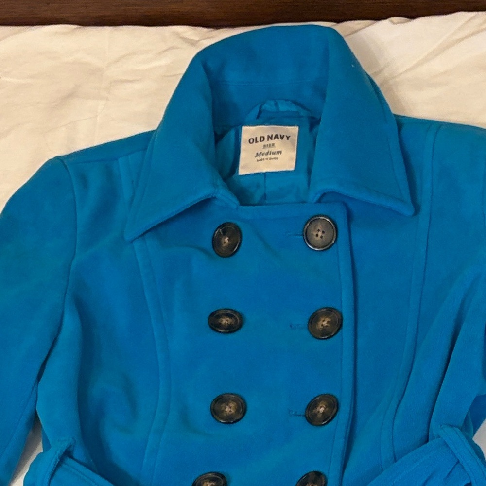 GAP Women's Juniors Bright Blue Double-Breasted Pea Coat